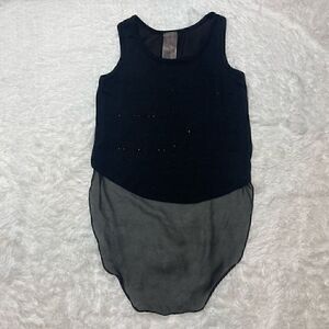 Moon Collection Sleeveless Top High Low Sheer Rhinestone Black Size S Loose Fit